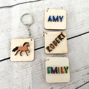 Horse lover keyring with personalisation on the reverse  - 4cm tile - brown horse - alphabet keyring perfect for small gift or party favour