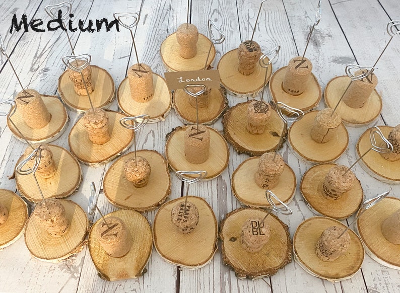 Cork table name holders made from champagne corks and wood Etsy