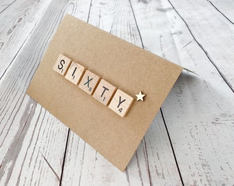 Sixtieth birthday card - 60th birthday - A6 size - kraft brown card with matching envelope - blank inside