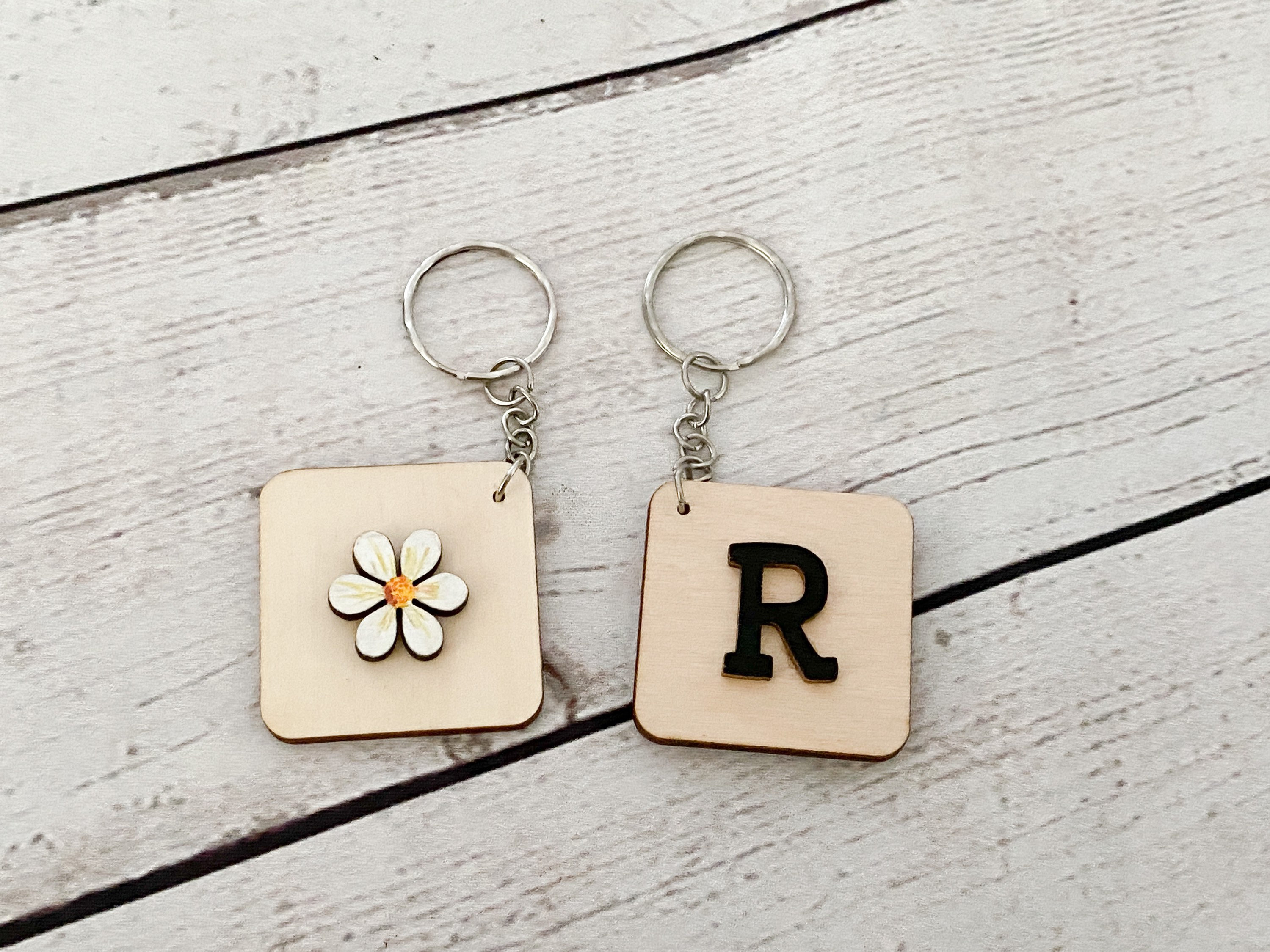 Flower keyring with personalised initial on reverse 4cm Etsy