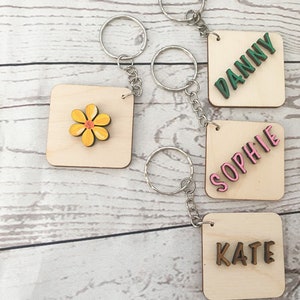 Yellow flower keyring with personalisation on reverse  - 4cm tile - alphabet keyring perfect for small gift or party favour
