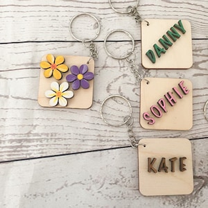 Multicolour flower keyring with personalisation on reverse  - 4cm tile - alphabet keyring perfect for small gift or party favour