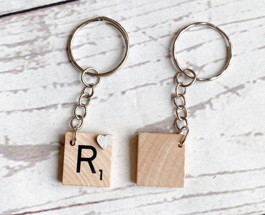 Letter Tile Keyring: Wooden Alphabet Keychain With Silver Heart - Etsy