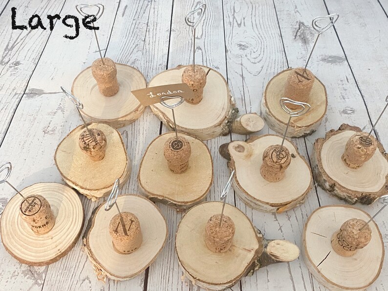 Cork table name holders made from champagne corks and wood Etsy