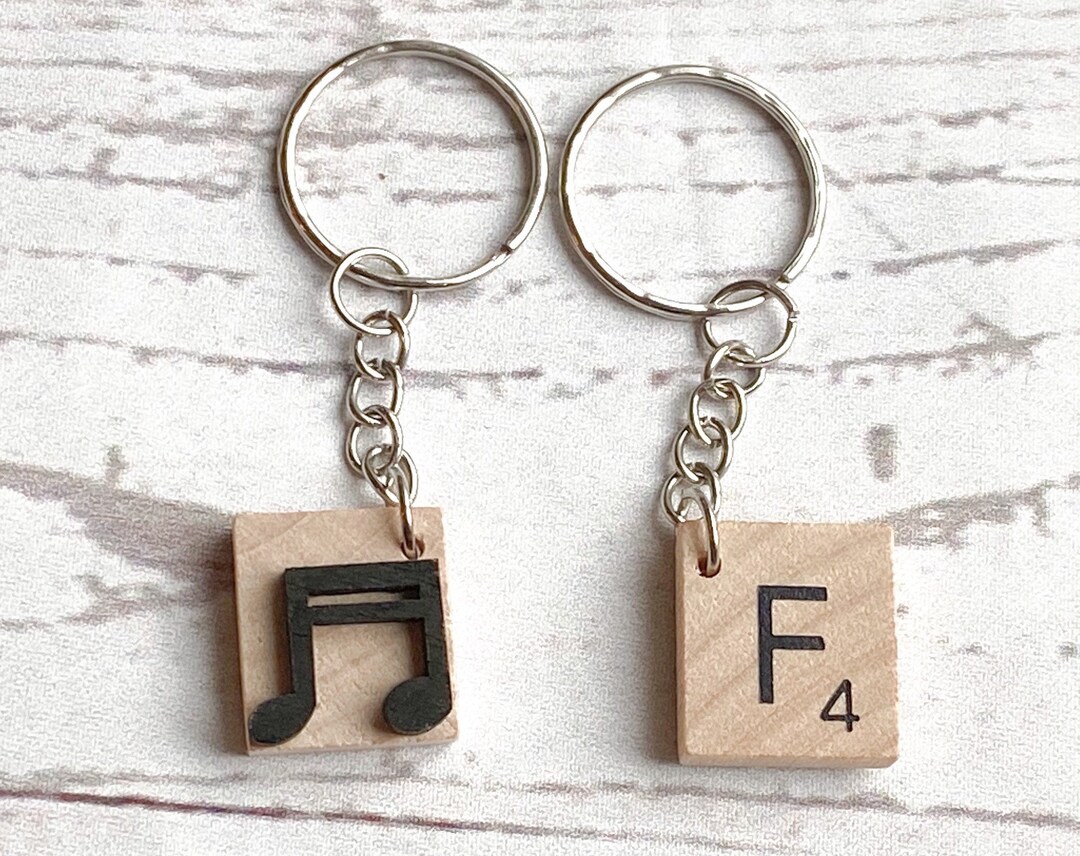 Key Ring Note Letter Tile Keyring: Music Note Embellishment, Alphabet Keychain - Etsy