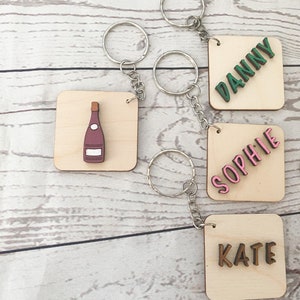 Wine keyring with personalisation on reverse  - 4cm tile - alphabet keyring perfect for small gift or party favour