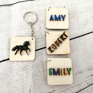 Horse lover keyring with name personalisation on the reverse  - 4cm tile - black horse - alphabet keyring - small gift or party favour