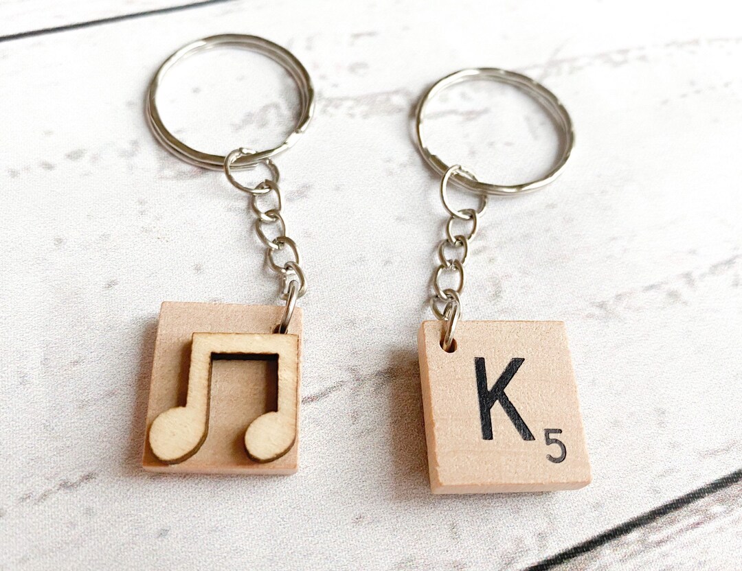 Key Ring Note Letter Tile Keyring With Music Note Embellishment on Back -two Eighths ...
