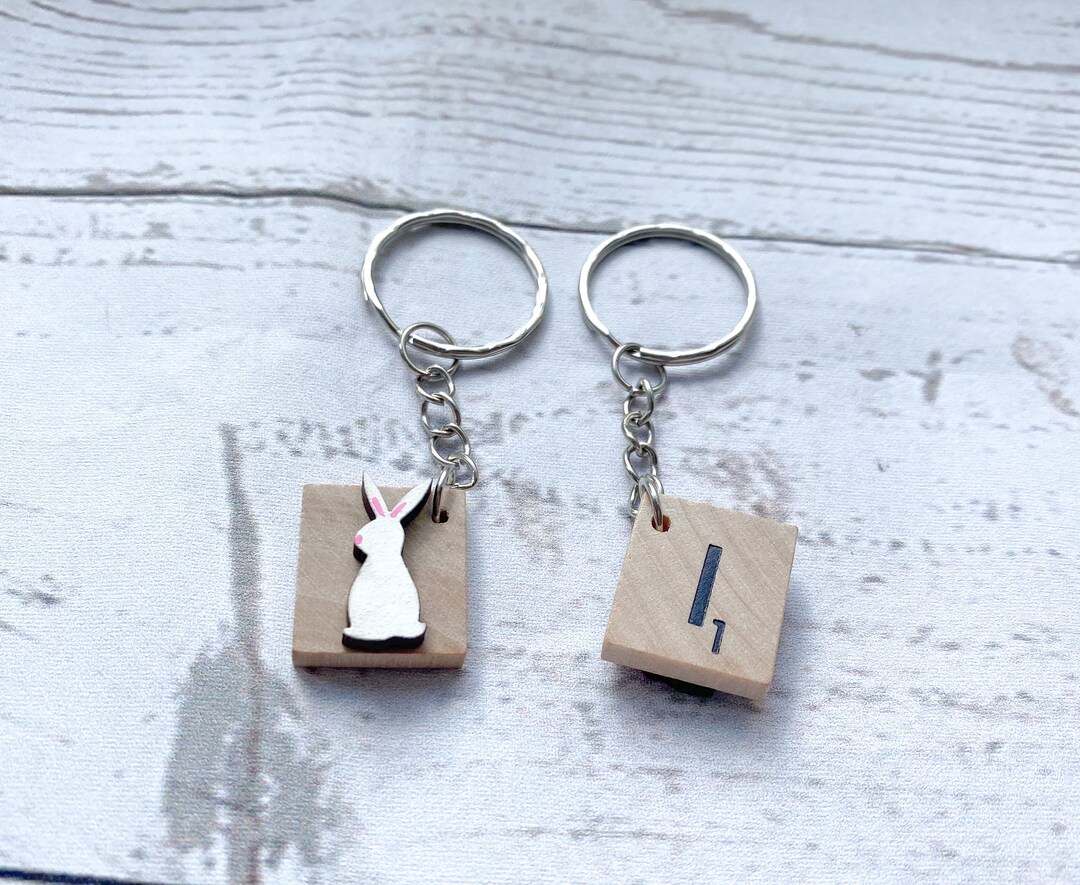 Letter Tile Keyring: White Bunny Rabbit, Alphabet Keychain - Etsy