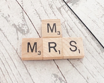 Mr & Mrs magnet - wooden letter tile magnet; wedding gift, wedding shower present - cute fridge magnet