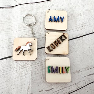Horse lover keyring with personalisation on the reverse  - 4cm tile - white horse - alphabet keyring perfect for small gift or party favour
