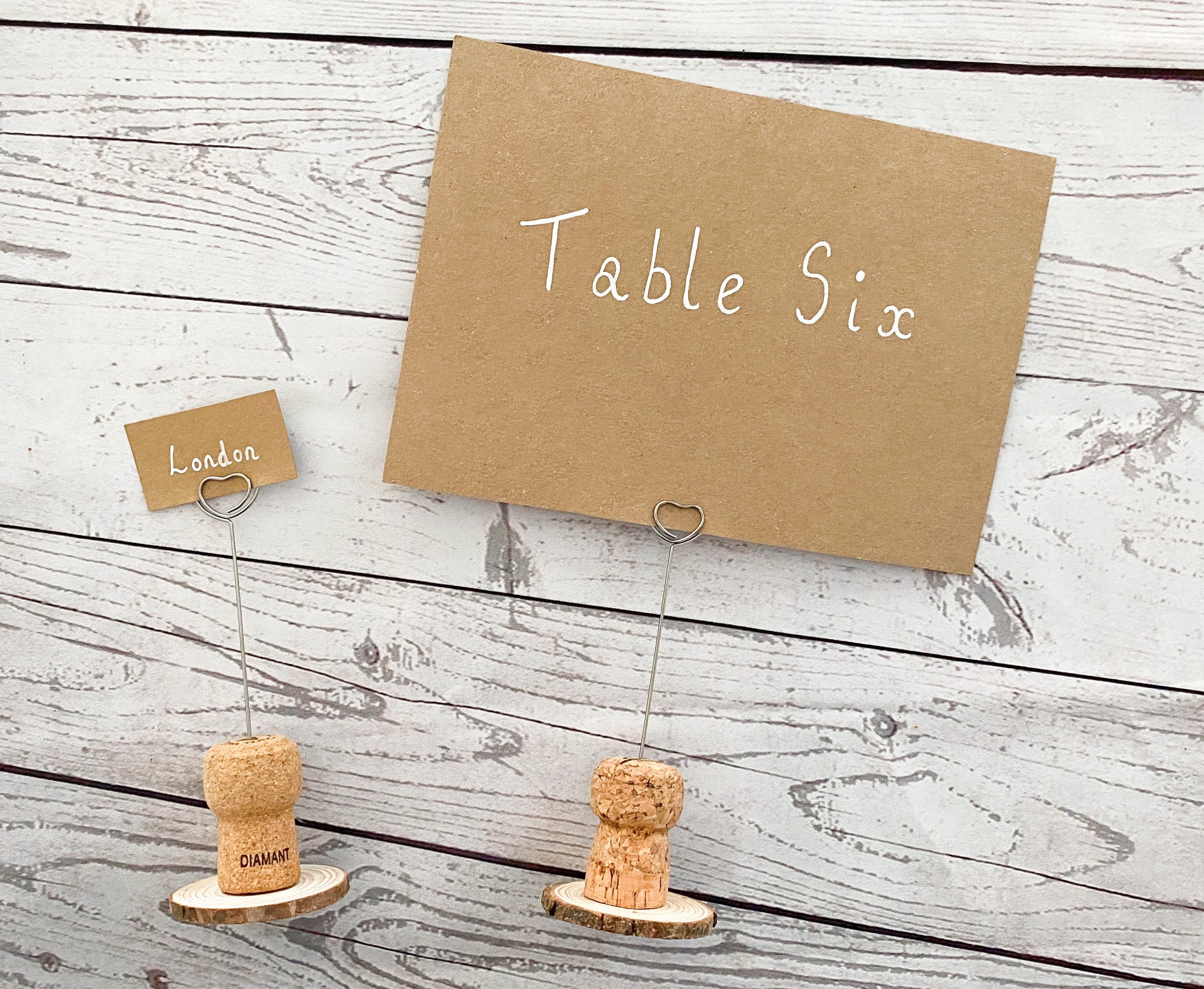 Cork table name holders made from champagne corks and wood Etsy