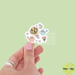 Spring Time Floral Tulips Bouquet Gardening Water Can Spring Summer Vinyl Sticker | Kindle Stickers | Bookish Stickers | Girly Stickers