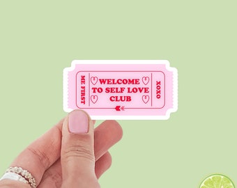 Self love club ticket, bookish stickers, book stickers, kindle, laptop, romance reader, booktok, waterproof, smut stickers, smutty, tropes