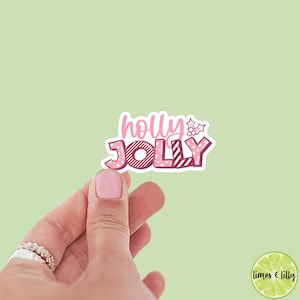 Pink Christmas Holly Jolly Sticker | Christmas Sticker | Holiday Sticker | Kindle Stickers | Vinyl Sticker | Laptop