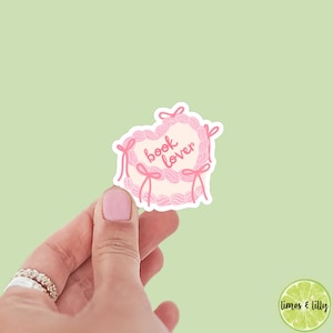 Sticker rose coquette pour amoureux des livres avec noeud | autocollant Kindle vintage | Stickers livresques | Sticker livresques | Lecteur d'humeur | Fille | Gâteau coeur