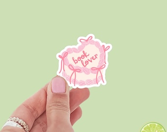 Coquette Pink Bow Book Lover Cake Sticker | Vintage Kindle Sticker | Bookish Stickers | Bookish Sticker | Mood Reader | Girly | Heart Cake