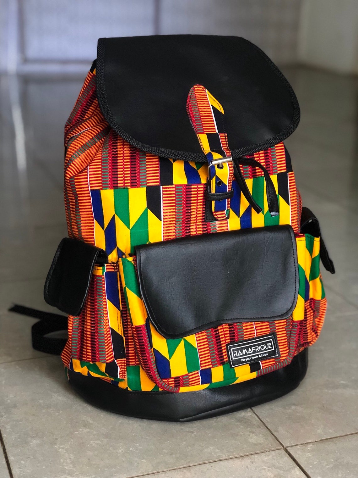 African print and leather backpack/bag Etsy