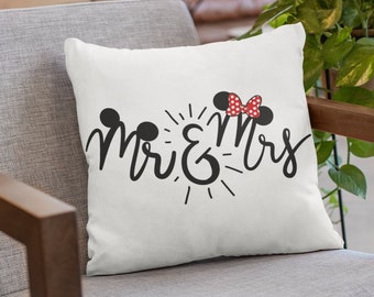 Mr. and Mrs. Disney Pillow and Pillow Case - Wedding Gift, Anniversary Gift, Mickey and Minnie Pillow, His and Hers Gift, Gift for Couple