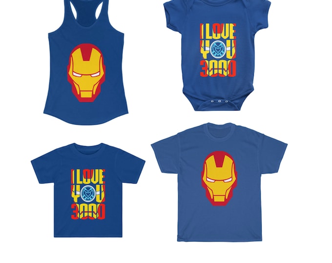 Featured listing image: Father Son and Daughter Matching Shirt Set, Avengers End Game - Iron Man, I Love You 3000 Family Shirt Set, Mom, Dad, Son, Daughter, Baby