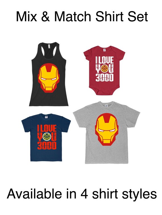 Father Son Matching Shirt Set, Avengers End Game - Iron Man, I Love You 3000 Family Shirt Set, Mom, Dad, Son, Daughter, Baby, Funny Shirts