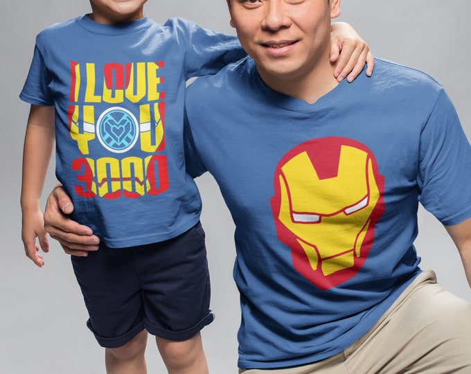 Featured listing image: Father Son Matching Shirt Set, Avengers End Game - Iron Man, I Love You 3000 Family Shirt Set, Mom, Dad, Son, Daughter, Baby, Funny Shirts