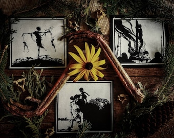 Dance of Death Trio of Patches // Gothic Art Screen Printed on Canvas for Jackets and Wall Art