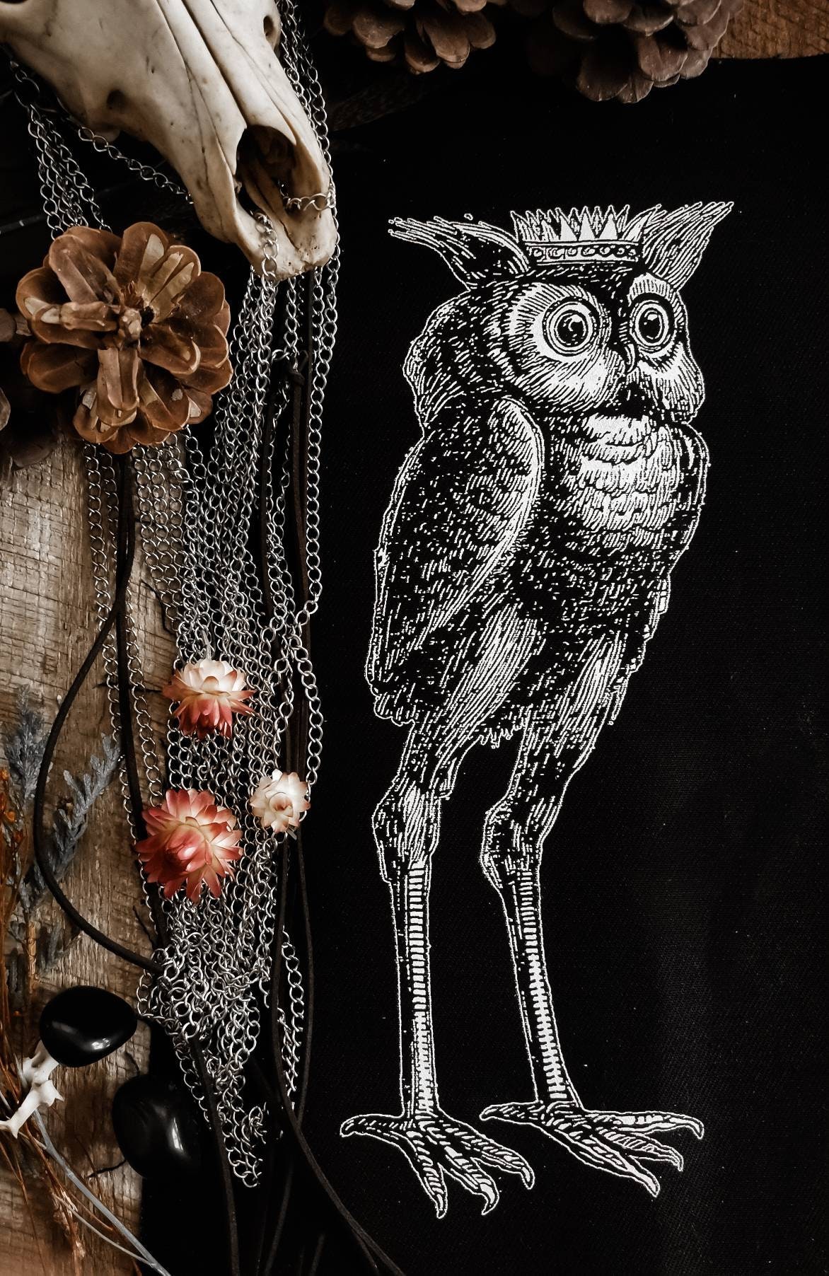 Stolas, Demon Owl Patch // Occult Art Screen Printed on Canvas for Jackets and Wall Art
