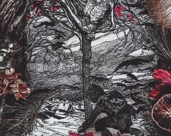 Death in the Tree Patch // Gothic Art Screen Printed on Canvas for Jackets and Wall Art