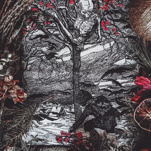Death in the Tree Patch // Gothic Art Screen Printed on Canvas for Jackets and Wall Art
