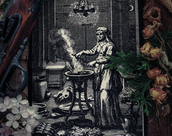 Witch Casting Spell Over a Boiling Cauldron