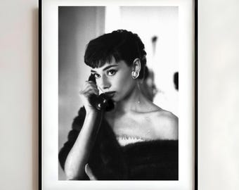 Vintage Glamour Wall Art Prints, Matte Vertical Posters for Home Decor, Classic Film Aesthetic, Black and White Photography, Audrey Hepburn