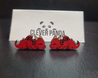 Pendientes de madera con forma de dragón bebé, hechos a mano, hipoalergénicos.
