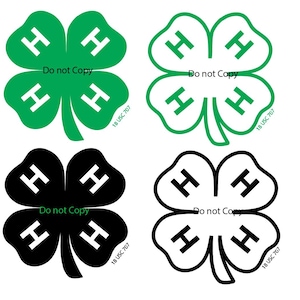 May include: Four images of the 4-H clover logo. Two are green, one is black, and one is a black outline. Each clover has the letter "H" in each of the four leaves. The text "Do not Copy" and "18 USC 707" are printed on each clover.