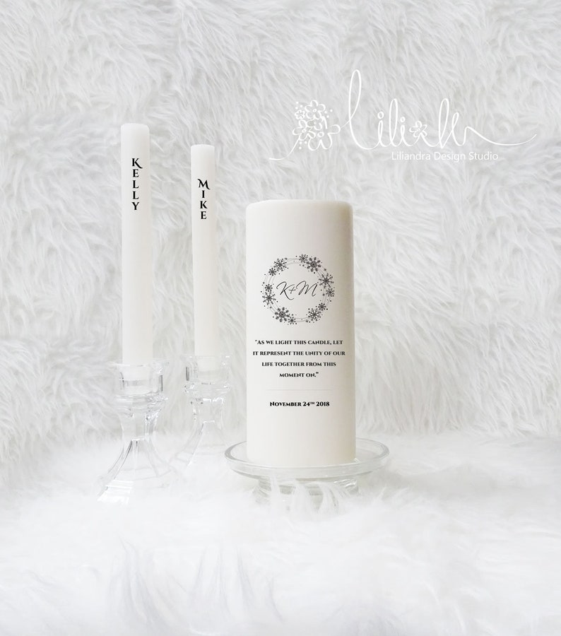 Personalized snowflake wedding Candle set Elegant Winter Unity candle set Perfect gift,3 piece set Unity candle ceremony set
