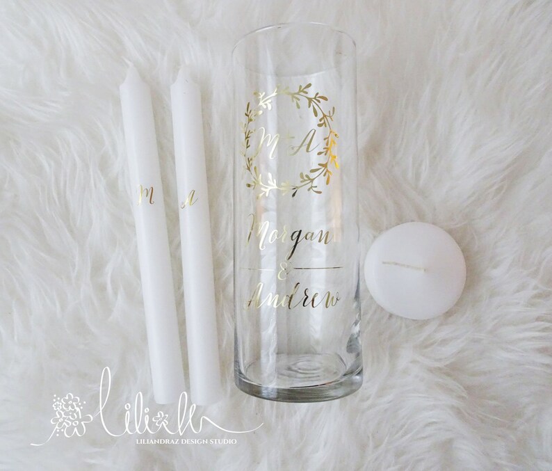 Floating Unity candle set Gold Floating monogram Wedding Etsy