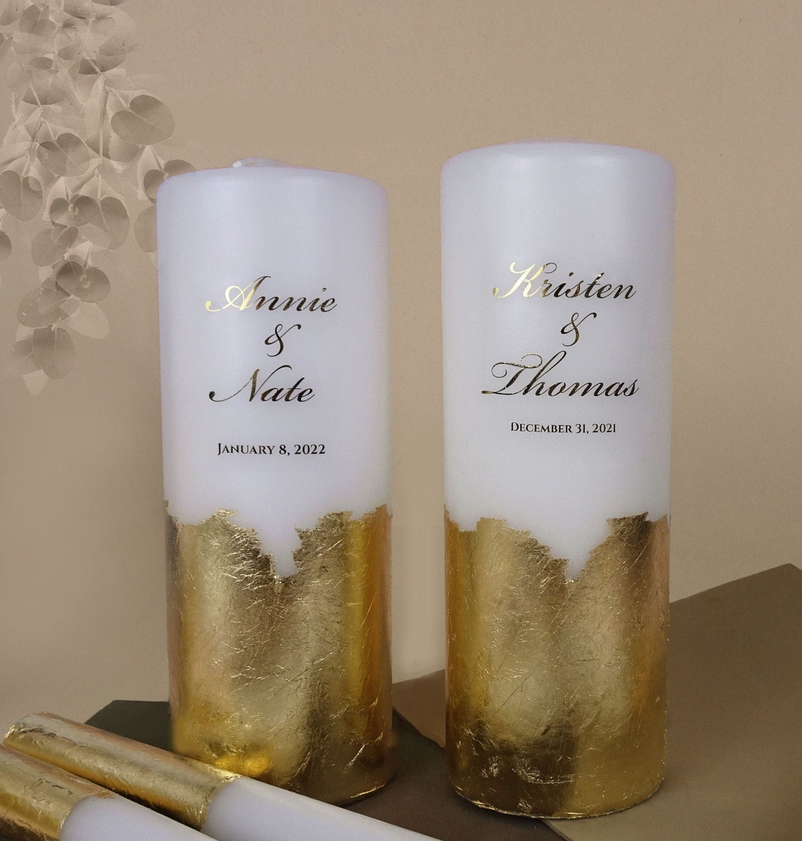 Unity Candle Set Gold Wedding Candle Modern Personalized Etsy