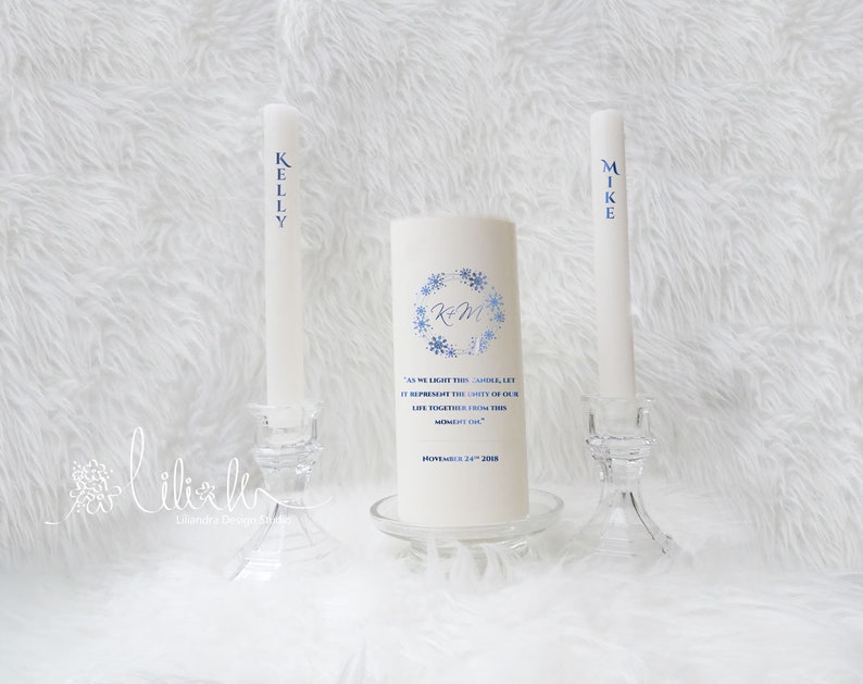 Personalized snowflake wedding Candle set Elegant Winter Unity candle set Perfect gift,3 piece set Unity candle ceremony set