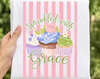 PNG con scritta "Sprinkled with Grace" / Design cristiano per sublimazione / PNG con versetto biblico / Download digitale a tema religioso