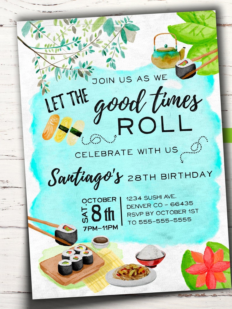 Sushi Birthday Invitation Card Seafood invite Japanese Etsy
