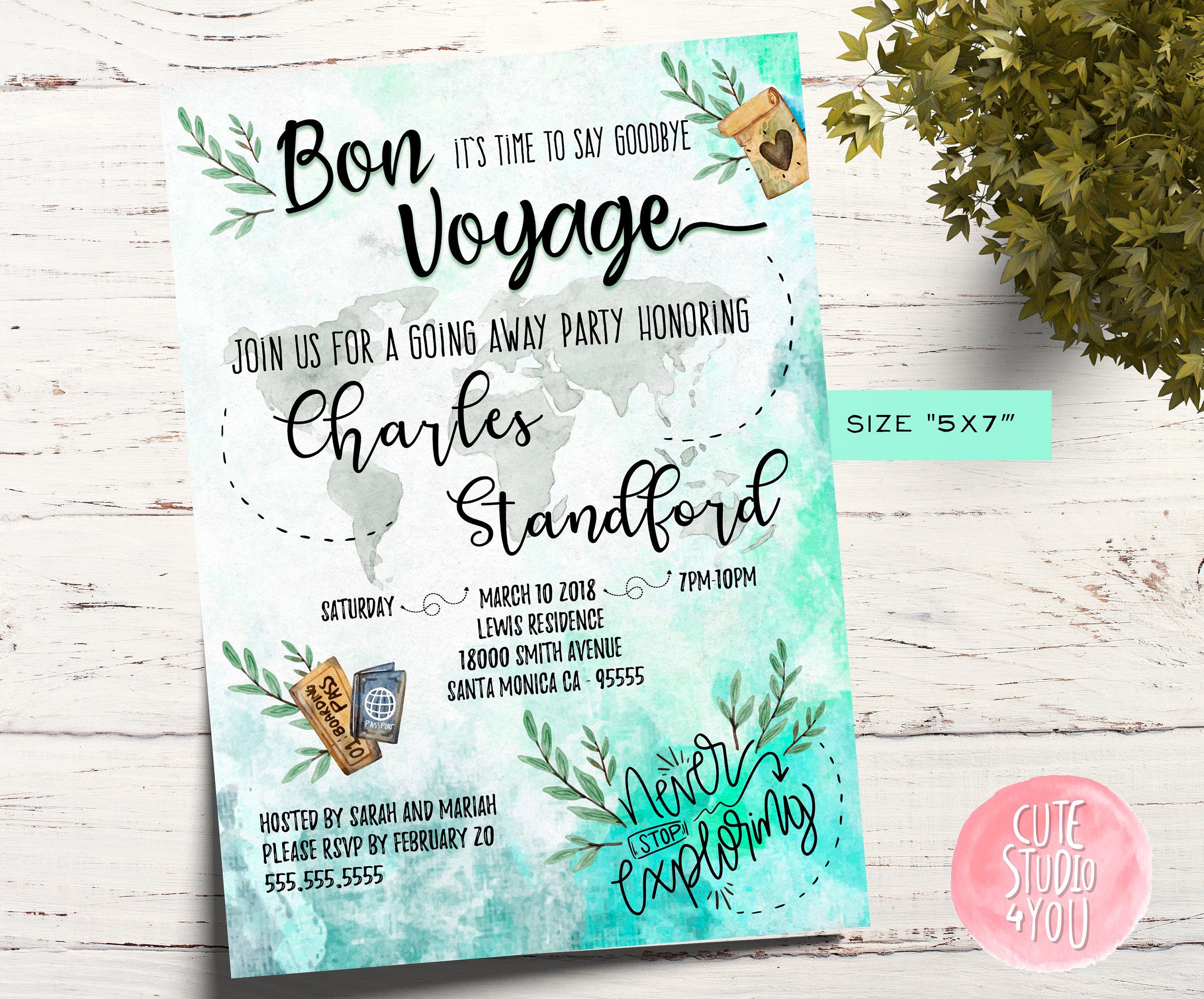 bon voyage invitation card