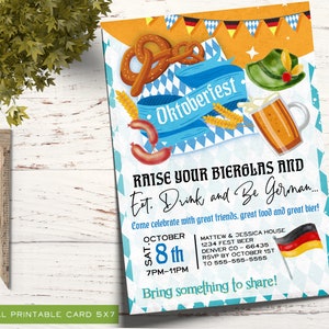 German Oktoberfest Invitation, German themed party Invite, Bavarian Beer & Pretzel invite, Instant Download