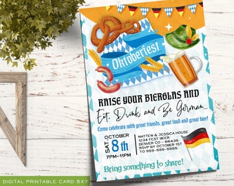German Oktoberfest Invitation, German themed party Invite, Bavarian Beer & Pretzel invite, Instant Download