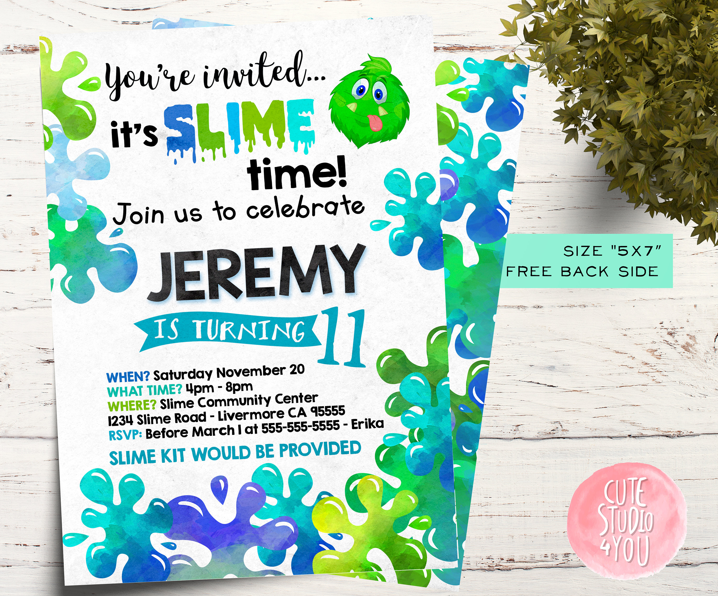 slime birthday invitation/ digital download 5x7 Paper Invitations