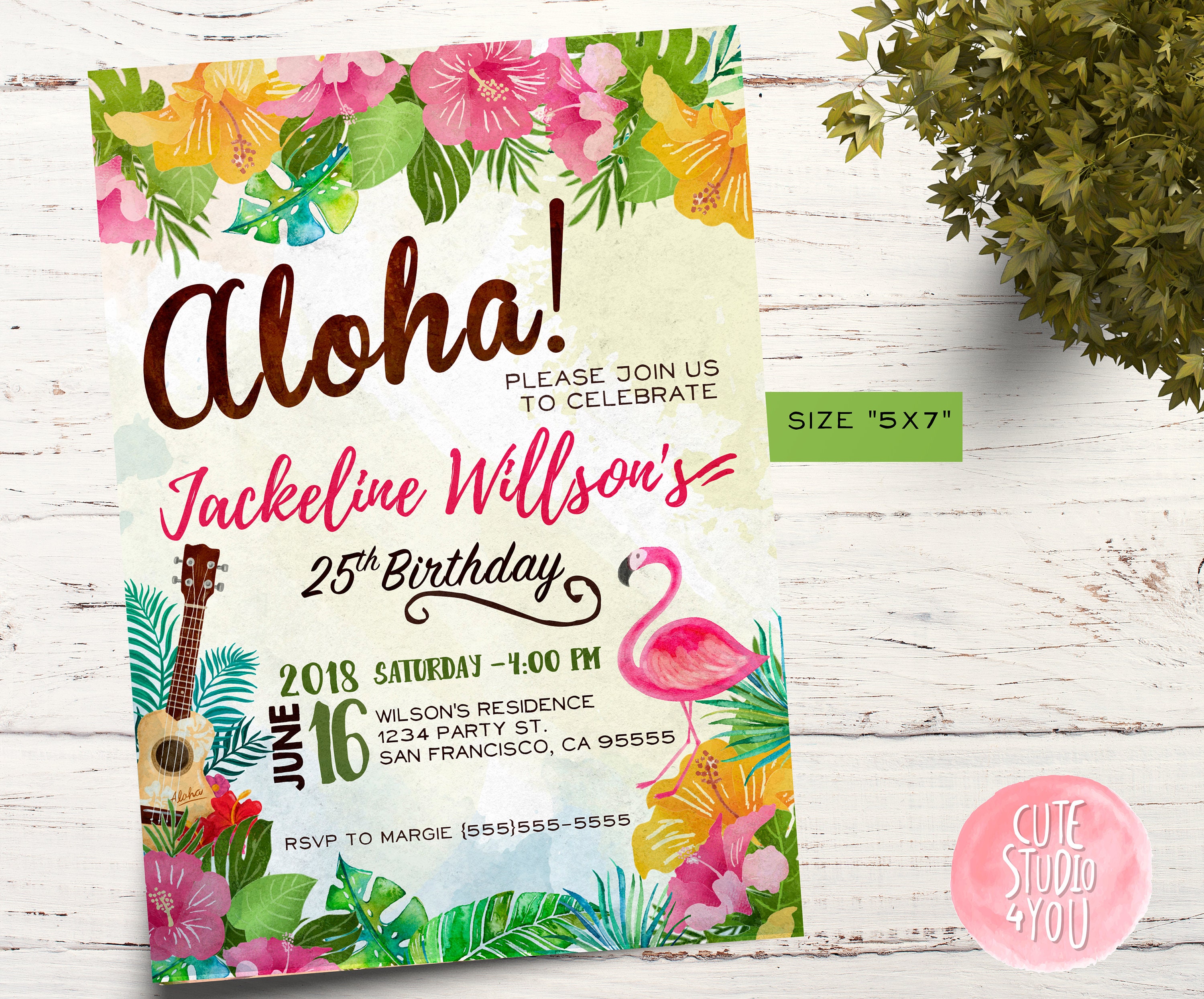 Aloha Birthday Party Invitation Card Luau Party Invitation Etsy Aloha Birthday Party Invitation Card Luau Party Invitation Etsy