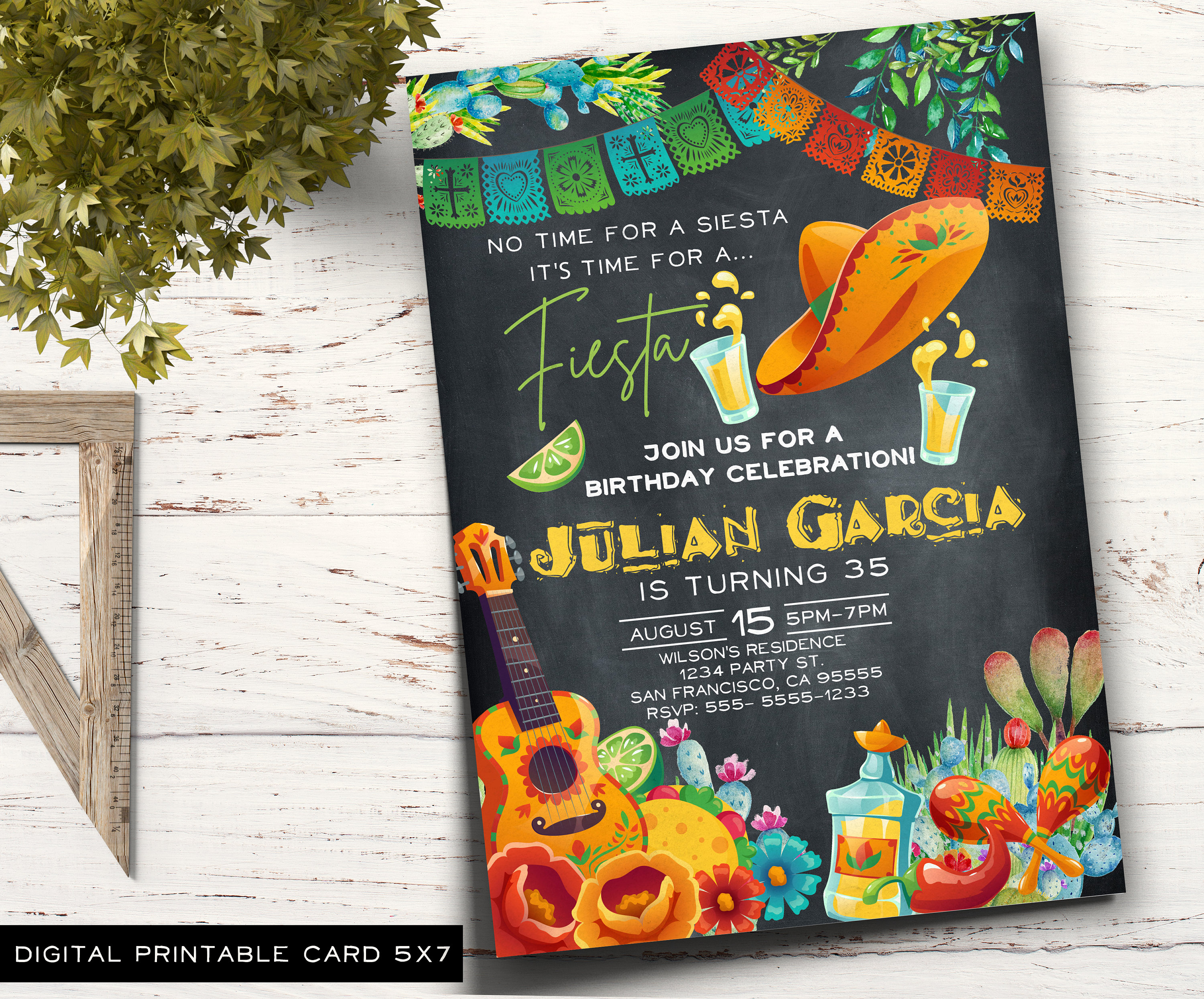 Fiesta Birthday Invitation Mexican Party Digital Fiesta