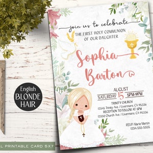 First Holy Communion, 1st Communion Invite, First Communion Invitation, Christening Invite, Instant Download