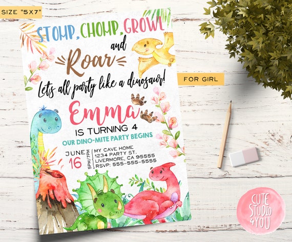 dinosaur birthday party invitation card trex birthday invite little dinosaur party invitations printable file for girl invite cards printable