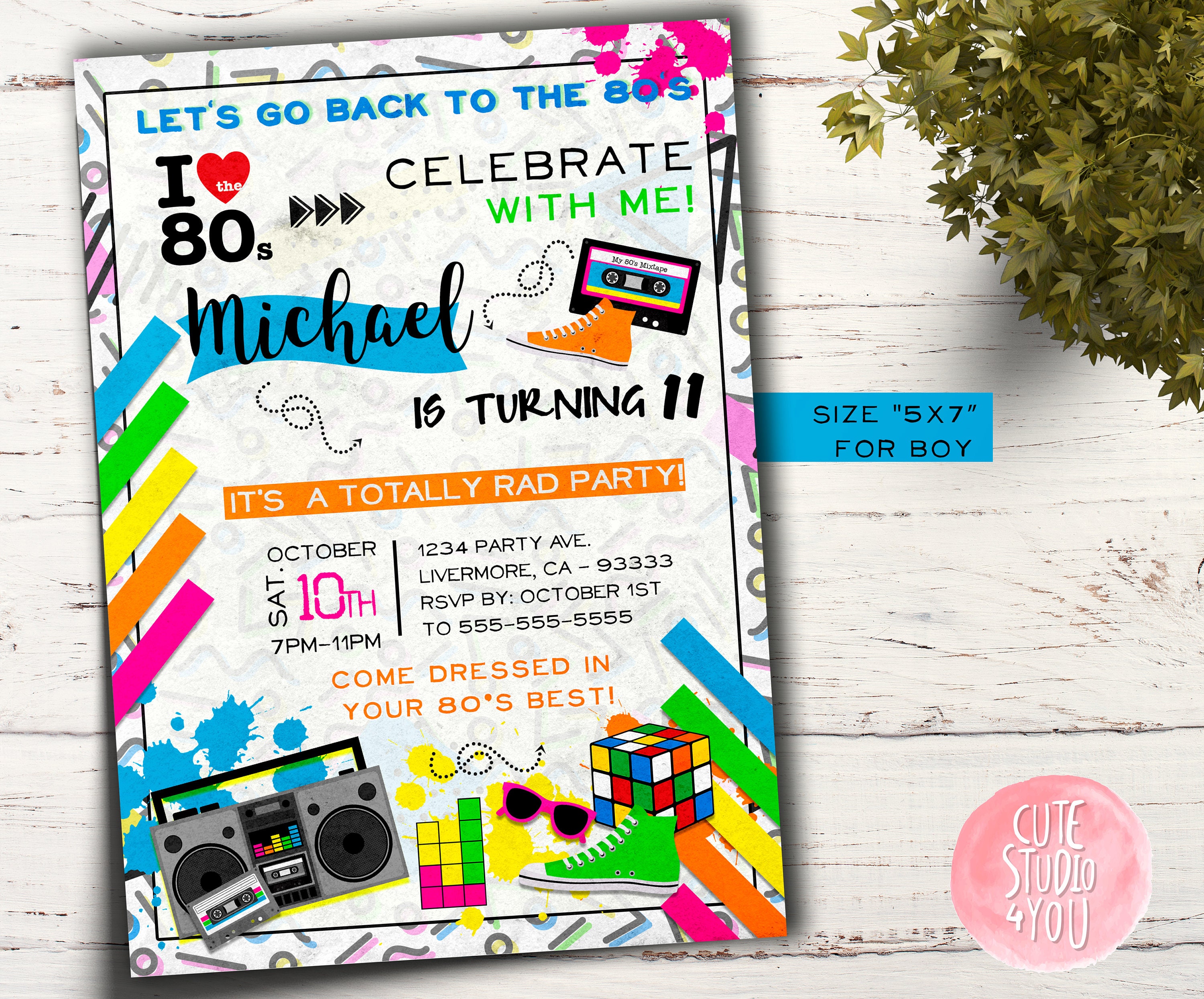 80s Birthday Invitation Card 80s Party Invitations 80s Theme Etsy