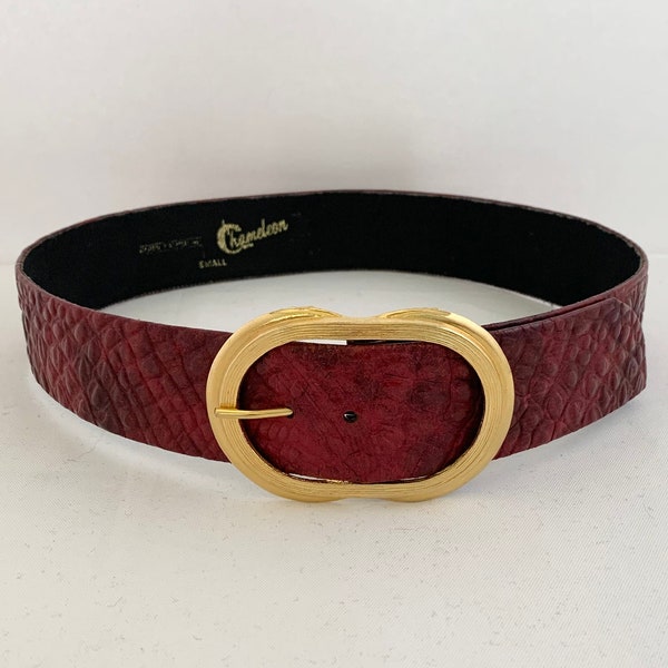 Red Faux Crocodile / Alligator Belt with Gold Tone Buckle - Karen Palmer for Chameleon